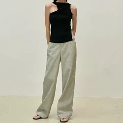 Nordic Niche Cotton Jeans Female Commuter 2023 Spring and Summer New High Waist Straight Pants Wide Leg Pants