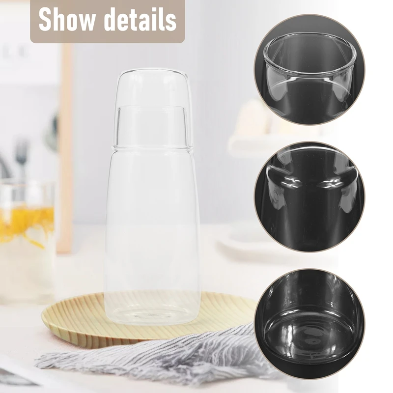 Clear Bedside Water Carafe Set With Tumbler Glass For Bedroom Nightstand, Night Water Carafe With Glass, With Cup Set