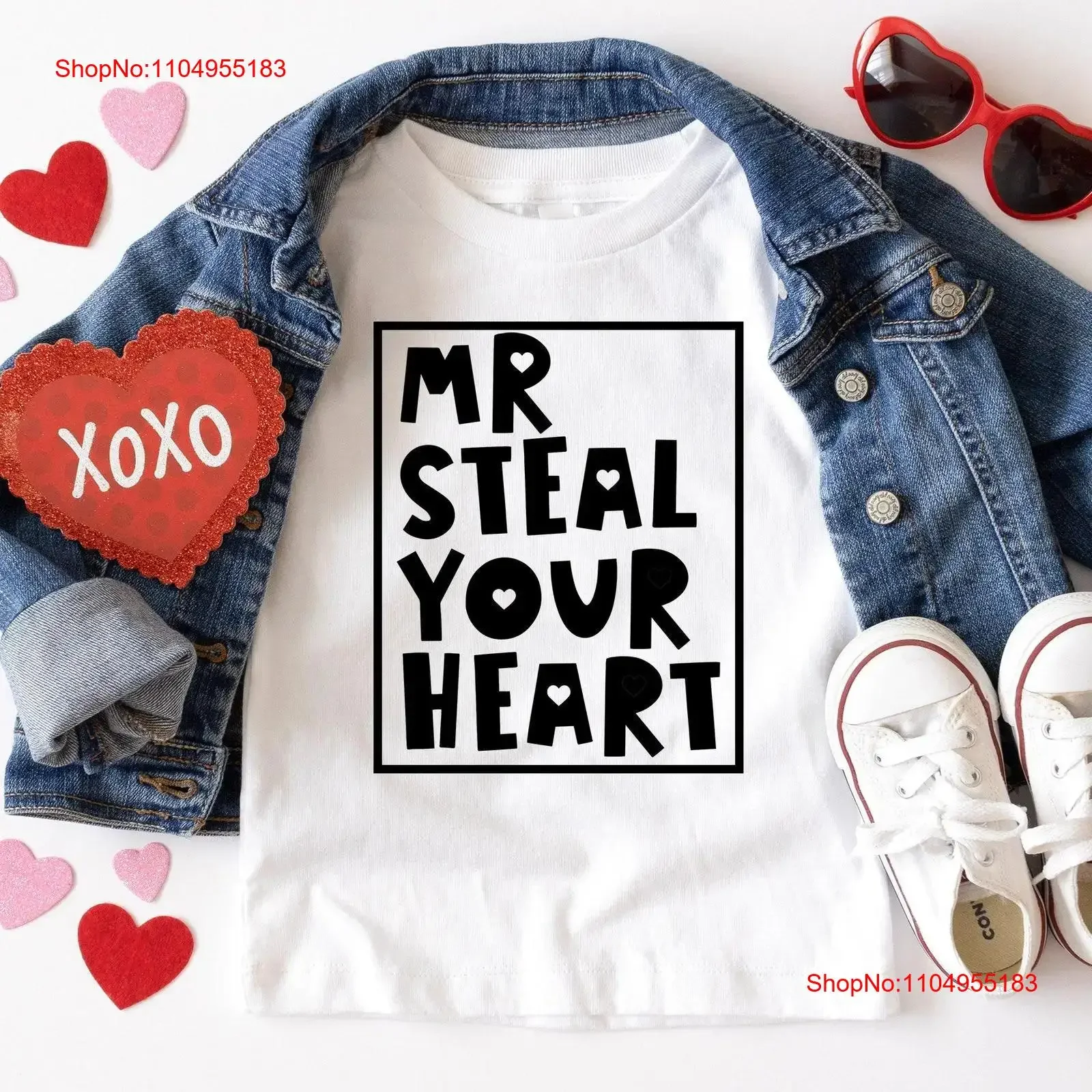 تي شيرت للأولاد في عيد الحب تي شيرت السيد سرقة قلبك مضحك لعيد الحب للأولاد الصغار والابن عاشق عتيق ملابس الشارع المغسولة ممتدة #1
