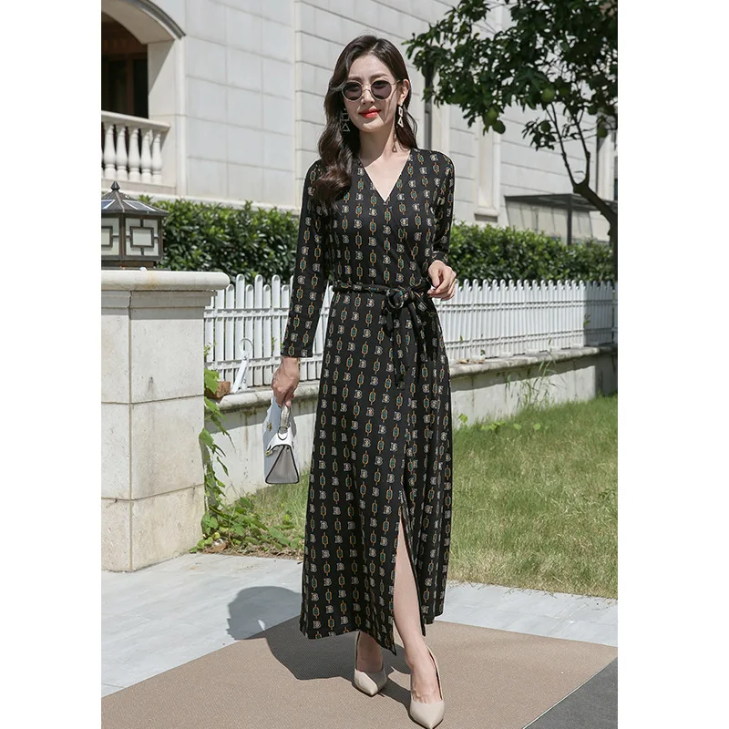 Pg dvf2024 slim dress Spring and Autumn Newelegant slimming wrap dress printed dress women