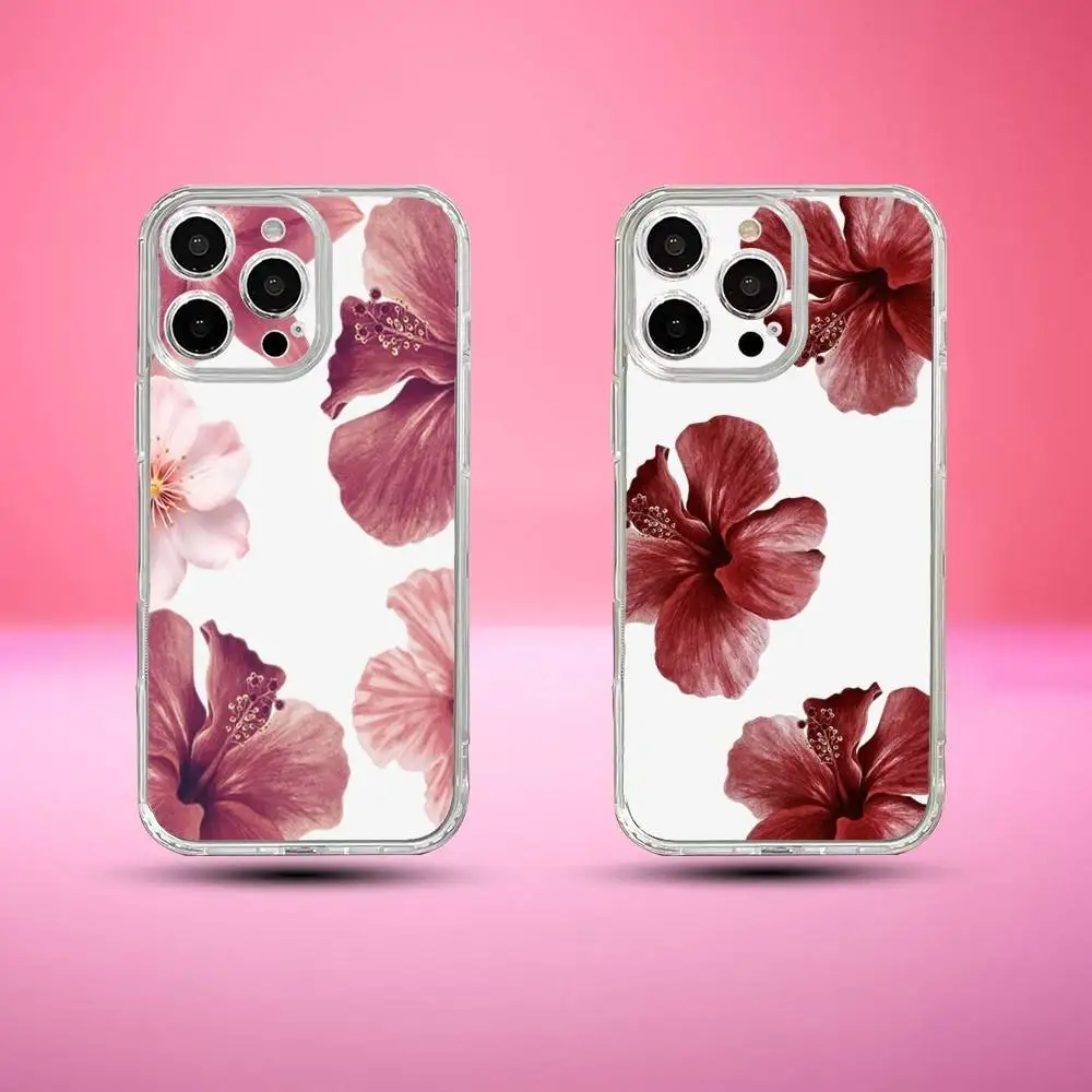 Flores lírio hibiscue beleza caso de telefone para iphone17,16,15,14,13,12,11 plus, pro max, capa transparente de silicone macio