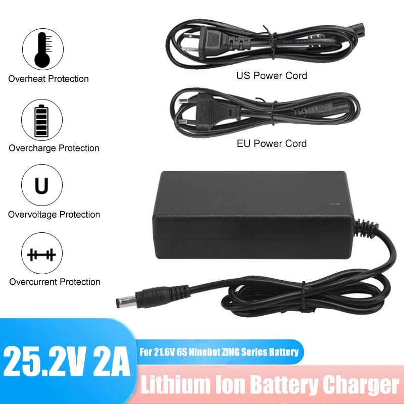 25.2V 2A Li-ion Battery Charger For 21.6V 22.2V 6S Battery Pack Kids Electric Scooter Ninebot Zing E8 E10 E12 C8 C9 C10 C20