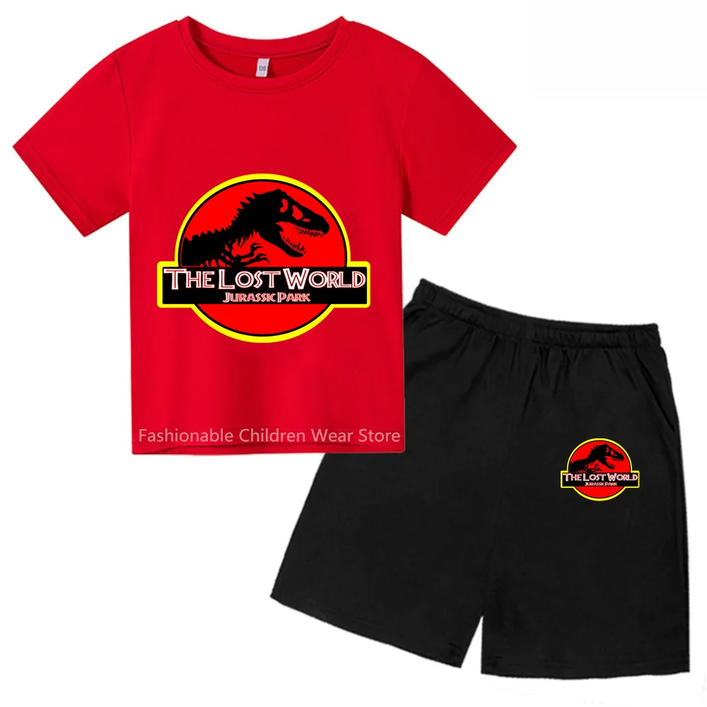 Dino-Themed Jurassic Park T-Shirt & Shorts - Ideal For Children'S Summer Fun - Perfect For Boys & Girls' Casual Wear