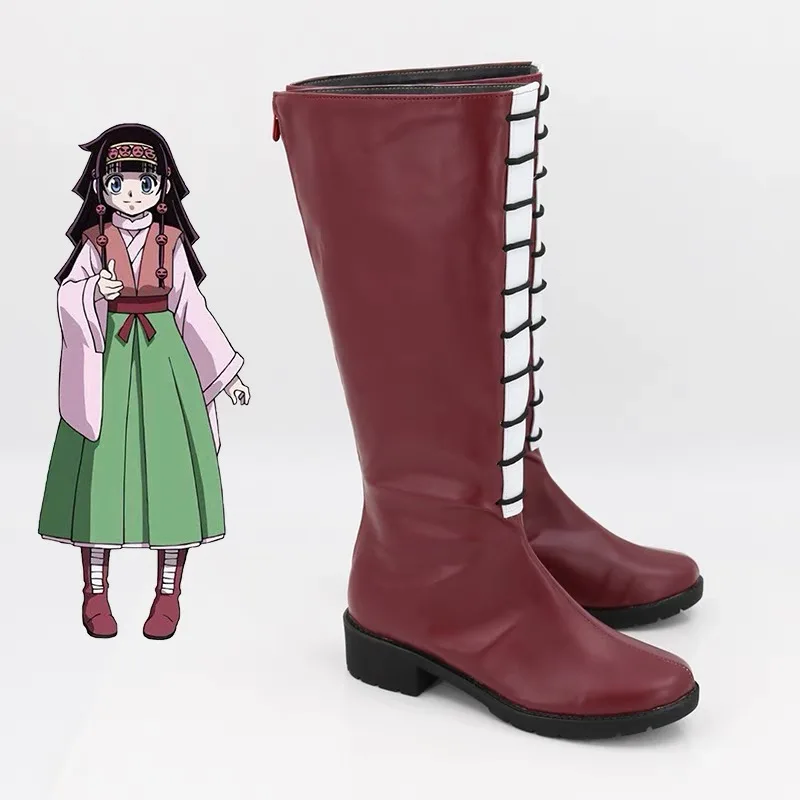 أحذية هنتر إكس هنتر ألوكا زولديك التأثيرية أنيمي أحذية حمراء لحفلات الهالوين أحذية طويلة للنساء باللون الأحمر الخمري