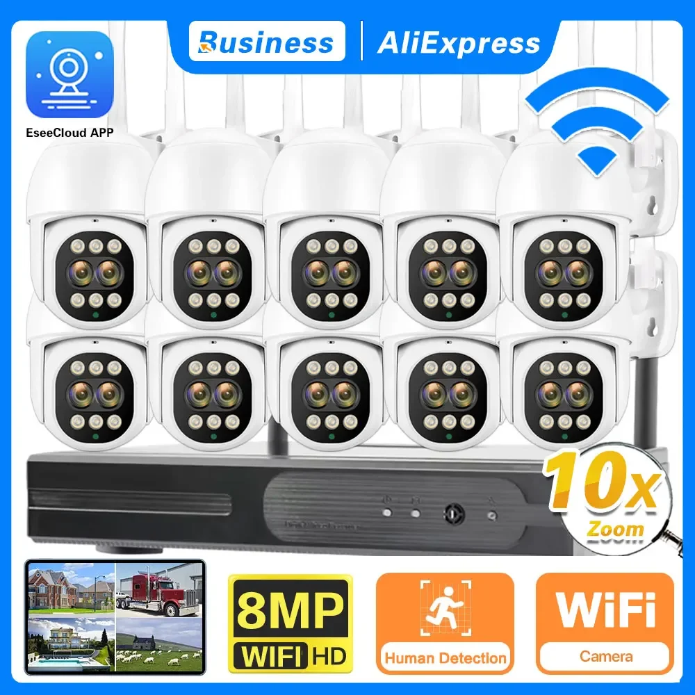 

8MP Outdoor WiFi CCTV Camera 10X Zoom Security System Kit 10CH NVR Recorder Set P2P Wireless IP Camera Video Surveillance System