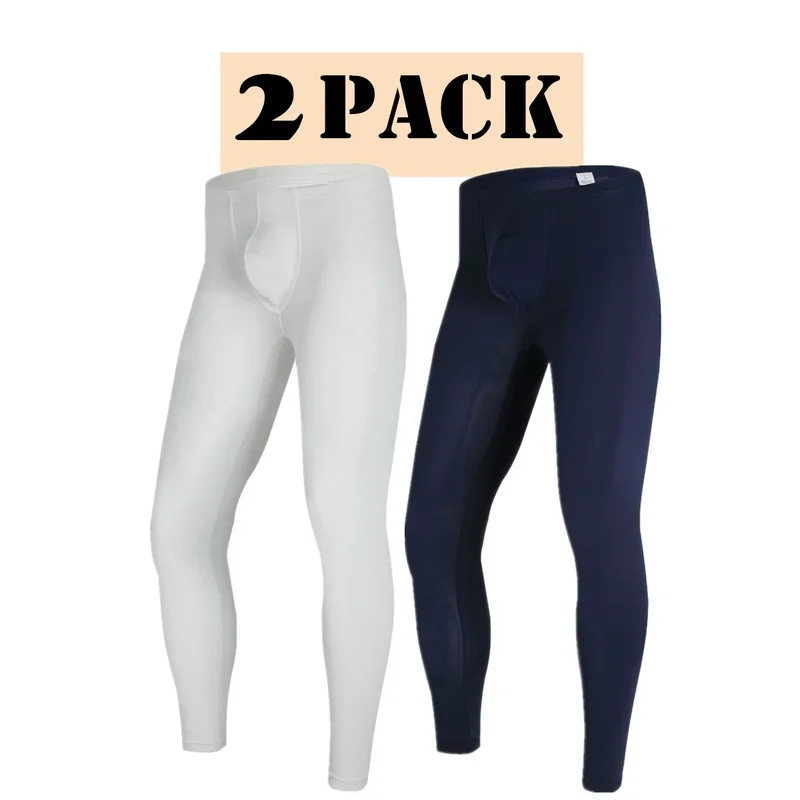 2Pack Men Thermal Long Johns Underwear Trousers Skin-friendly Pouch Sheer Lounge Basic Leggings Tights Men Long Johns Underpants