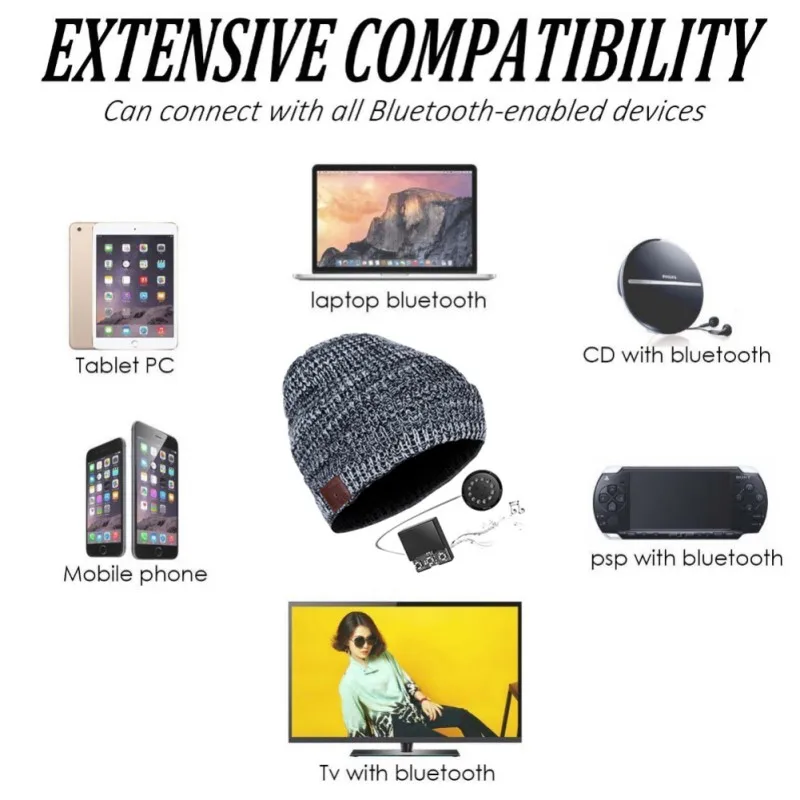 Wireless Bluetooth Headphones Winter Warm Music Hat Beanie Cap Sport Knitted Hat Earphones Gift Smart Headset Speaker with Mic