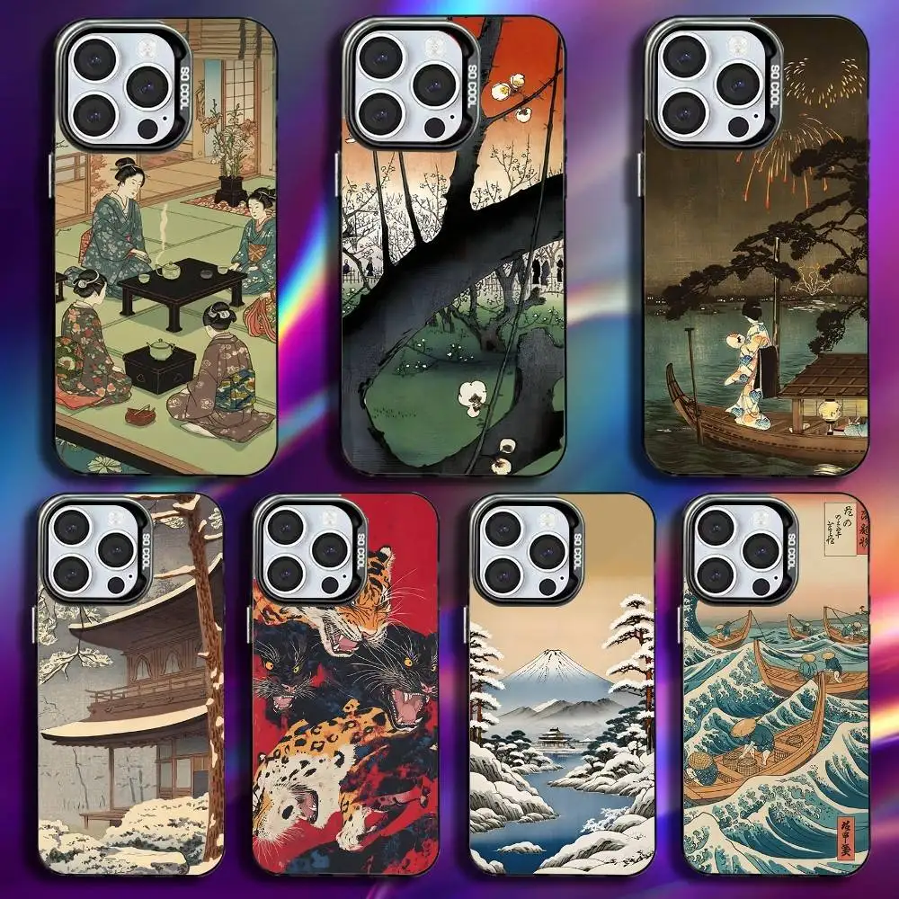 

Japan Style Ukiyo-e Phone Case For iPhone 17,16,15,14,13,12,11,Pro,Max,Plus,Mini,XS,SE Anti Fall Black Matte Hard Bumper