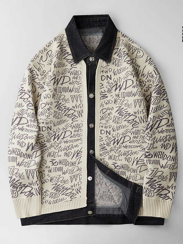 

Американский вязаный кардиган с воротником и вставками, мужской, весенний, новая модная верхняя одежда, средней толщины, с длинными рукавами, стандартной длины