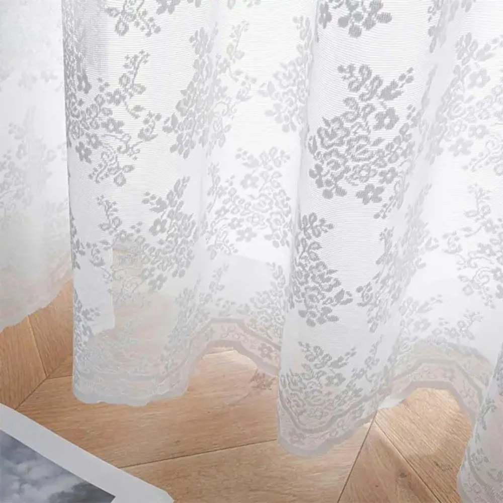 European White Lace Tulle Curtains For Living Room Floral Sheer Voile Curtain For Bedroom Window Screening Drapes Kitchen Blinds