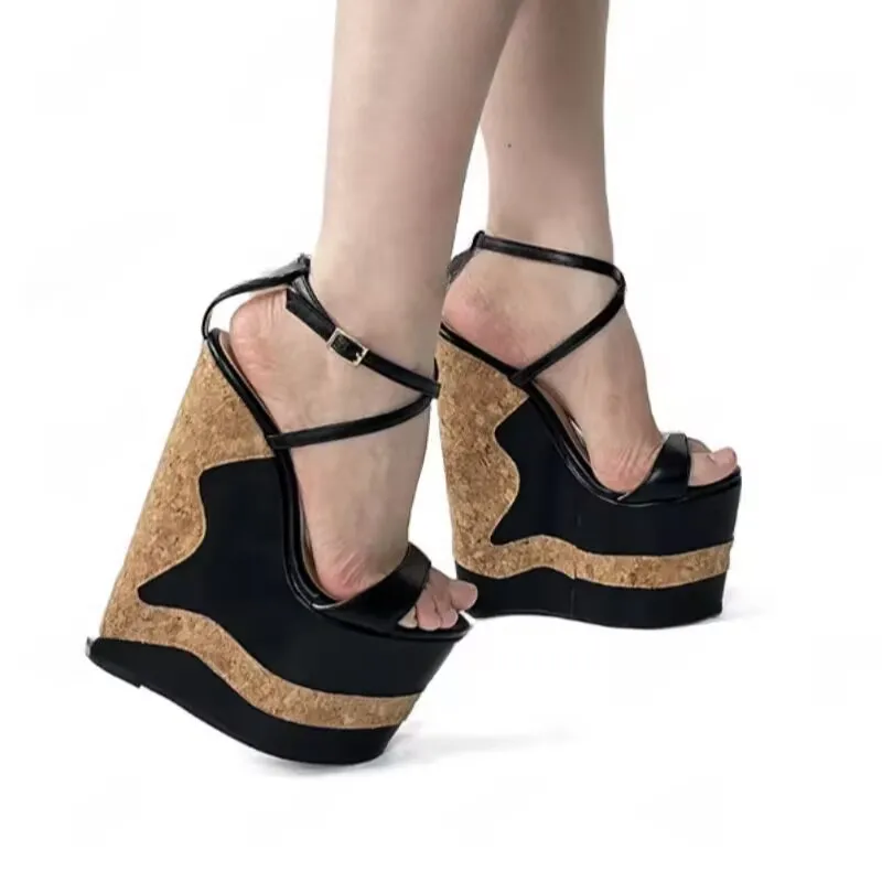 DIZHUANG shoes Fashionable women's high-heeled slippers. About 20cm heel height. Wedges sandals. Summer women's shoes. SIZE34-46