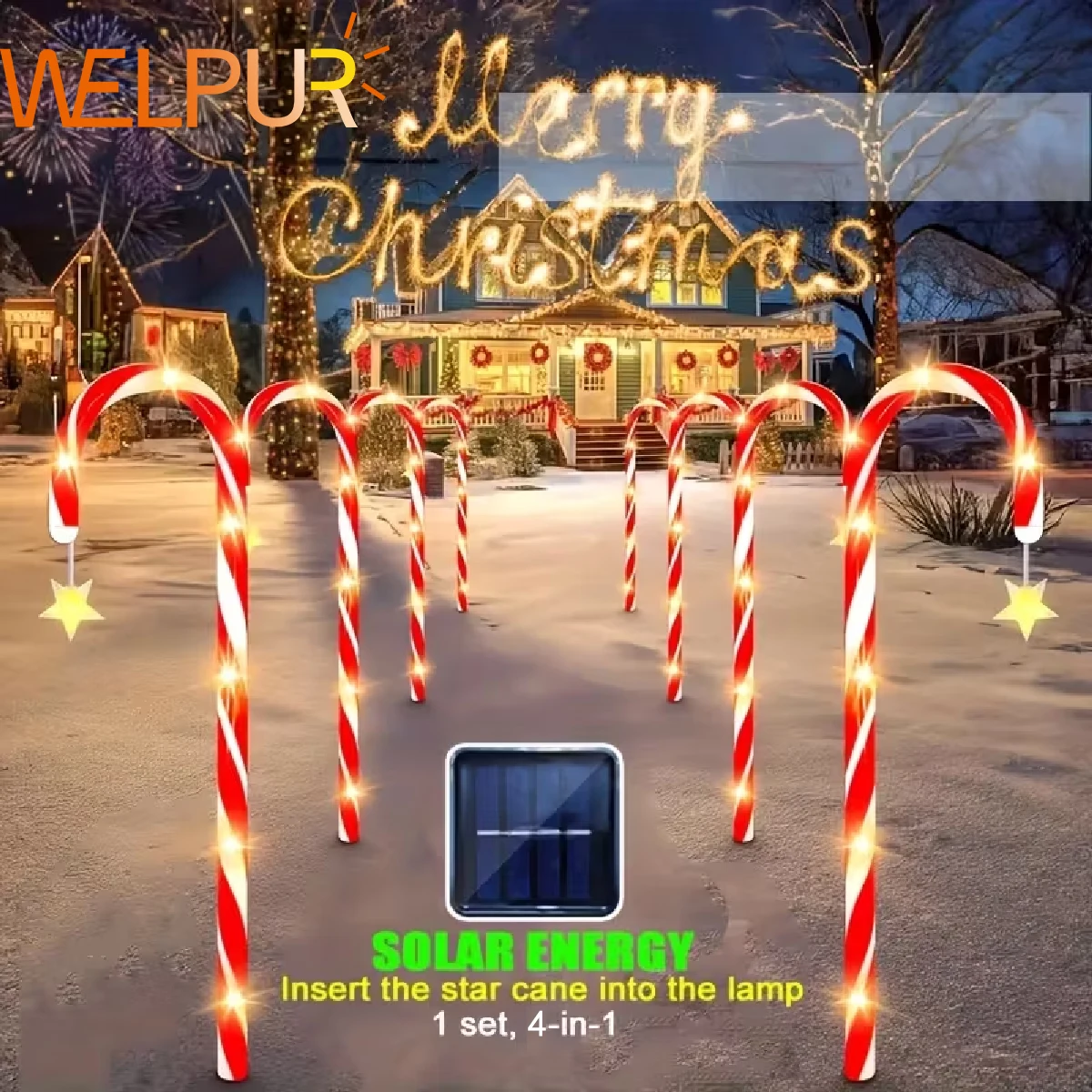 أضواء حلوى عيد الميلاد الشمسية الروطان زينة العطلة في الهواء الطلق لإضاءة عيد الميلاد حديقة مسار ساحة عطلة الطرف الديكور