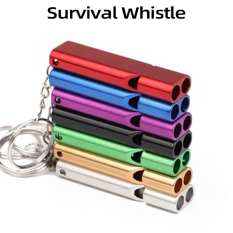 

1/2Pc Survival Whistle Soccer Outdoor High Decibel Portable Flat Aluminum Alloy Dual Frequency Wilderness Emergency Whistle Tool