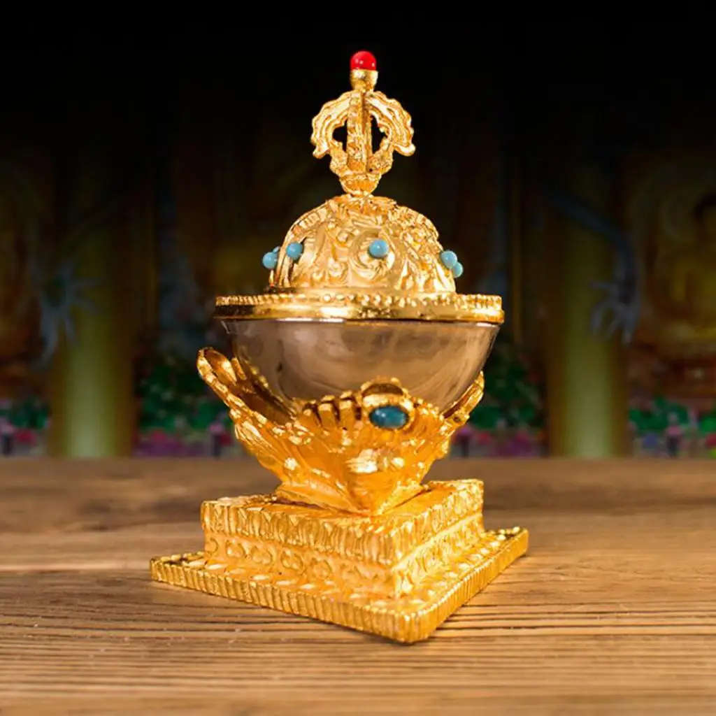 Tibetan Buddhism Wine Glasses Copper Alloy Vajra Pestle Bowl Spiritual Supplies for Buddhist Altar Display