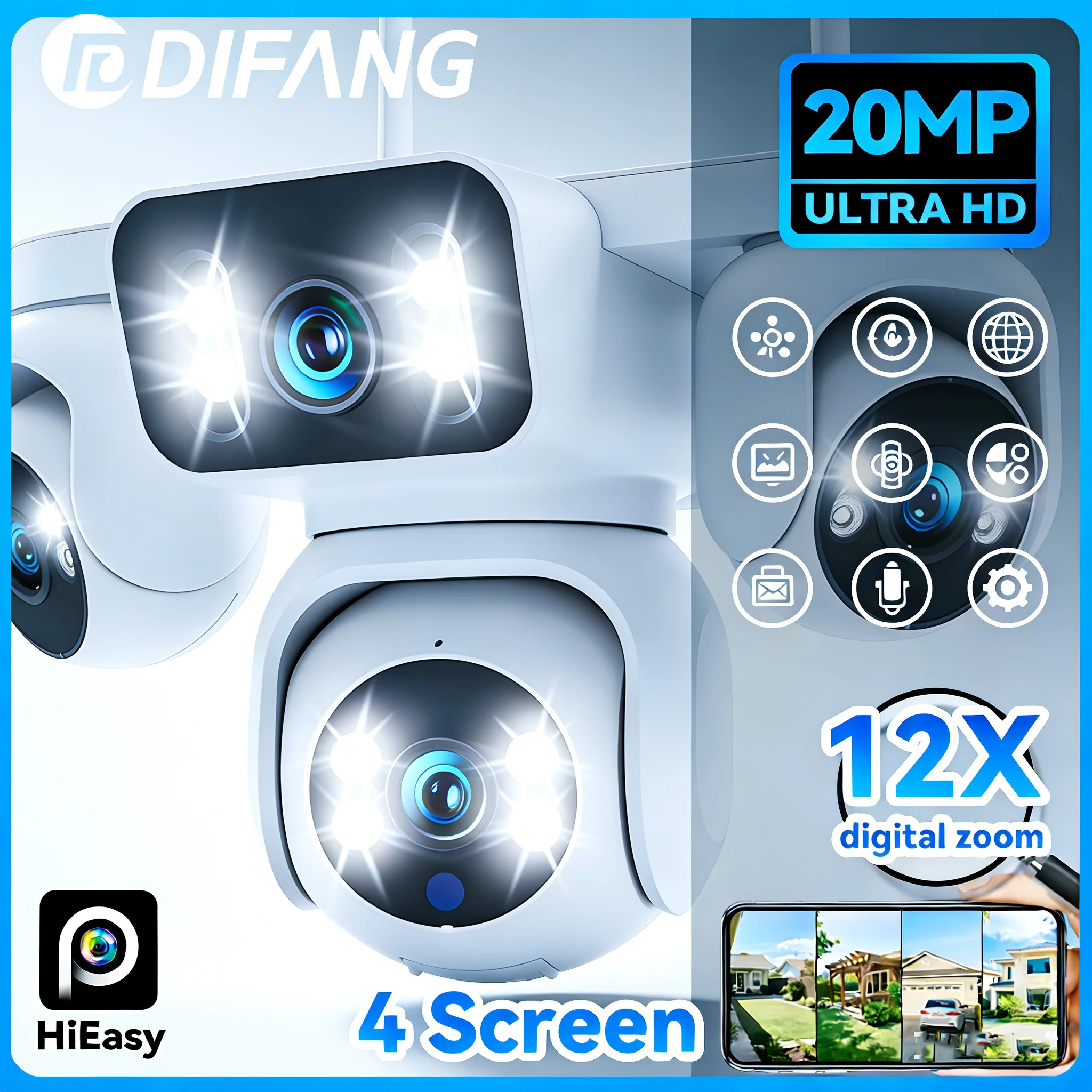 DIFANG 10K 20MP واي فاي كاميرا الأمن في الهواء الطلق 12X التكبير PTZ تتبع السيارات للرؤية الليلية اللاسلكية CCTV IP كاميرا مراقبة #1