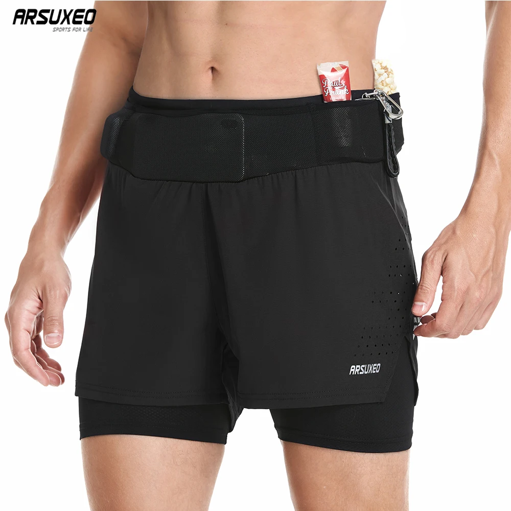 ARSUXEO Men's Running Shorts 2 in 1 High Waist Training Gym Fitness Jogging Sports Shorts Workout Pants Yoga Double Layer B233