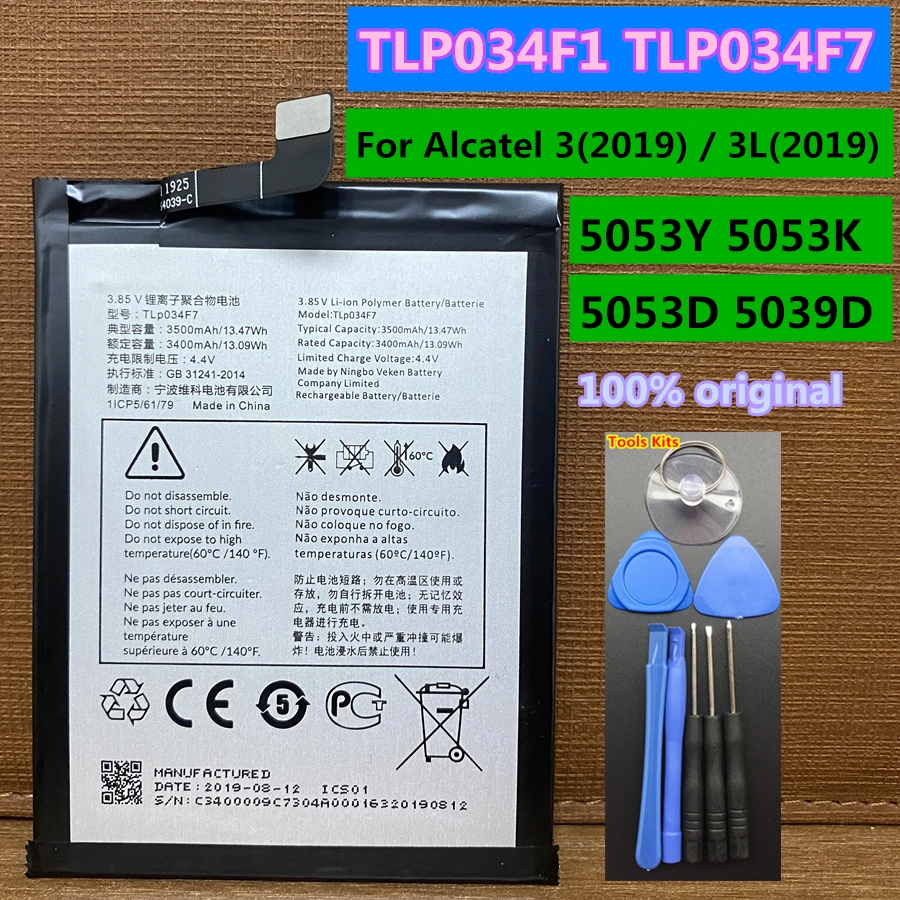 New Original 3500mAh TLp034F1 TLp034F7 Mobile Phone Battery for Alcatel 3 3L 2019 5053Y 5053K 5053D 5039D Batteries