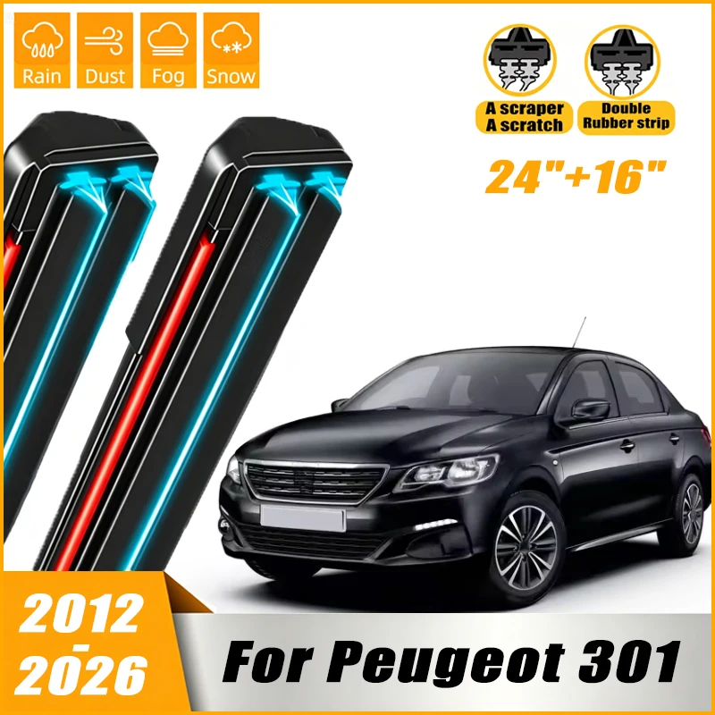 

2Pcs Front Windshield Windscreen Wiper Blades For Peugeot 301 2012 - 2026 2013 2014 2015 2016 ,Car Window Rain Brushes 24"+16"
