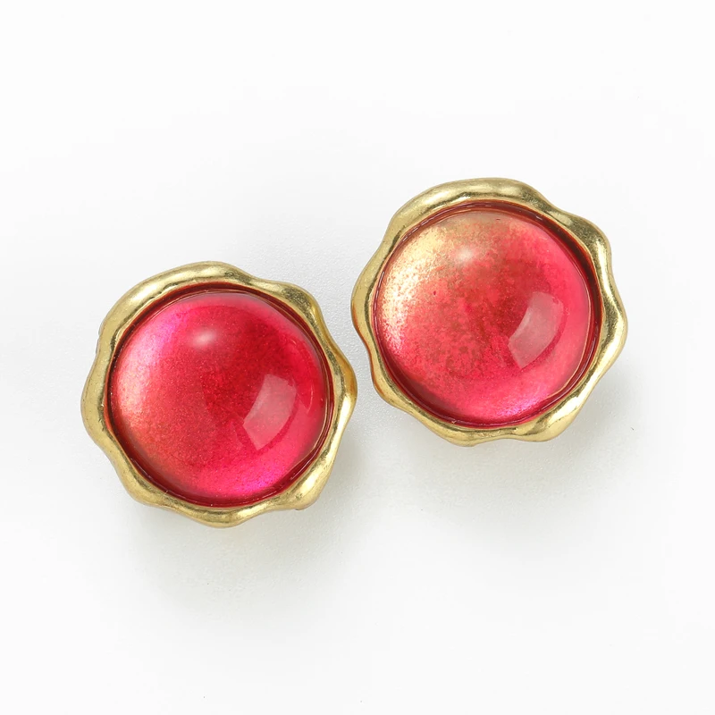 خمر الخوخ الوردي التدرج الزجاج أقراط مستديرة العتيقة الذهب اللون الحلوى اكسسوارات للنساء حفل زفاف 2025 جديد #4