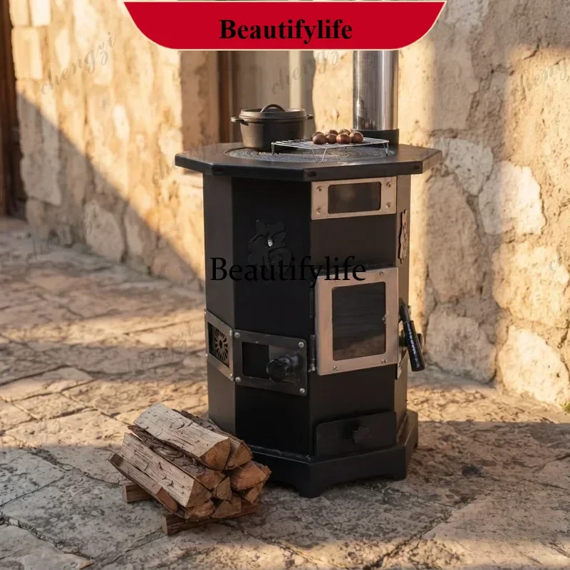 Efficient Smokeless Chimeneas Gasifier Stove Indoor Dual Fuel Wood Coal Burning Heater for Rural Home Barbecue Cooking