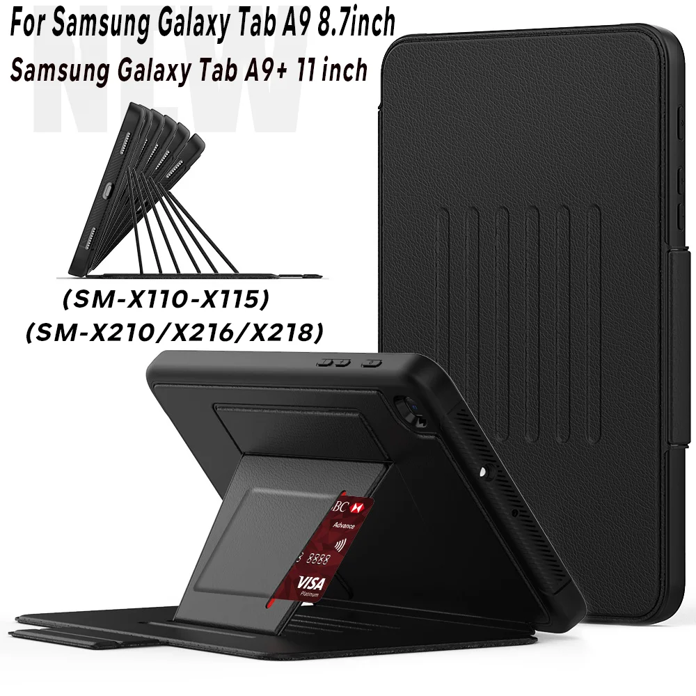 For Samsung Galaxy Tab A9+ Case 2023 SM-X210-X218 With card slot Tablet Cover Smart Leather Funda wake up from sleep Stand Case