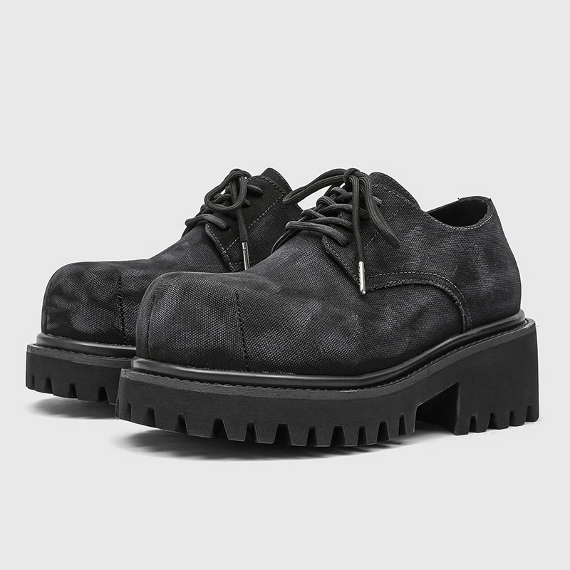 Men Casual Big Head Derby Black Men Lace Up Thick Soled Non Slip Breathable High-quality Business Leather Shoes Sizes 38-46