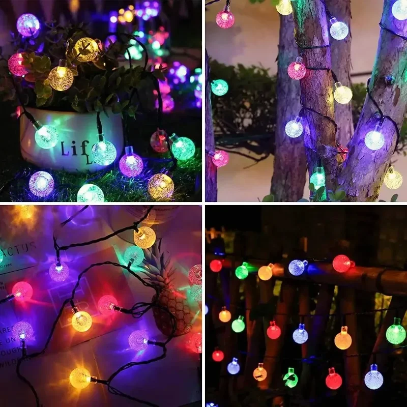 Guirnaldas de luces alimentadas por energía Solar para acampar, guirnalda navideña de luces de hadas de cristal para exteriores, 8 modos, luz impermeable para Patio, decoración de fiesta en el jardín