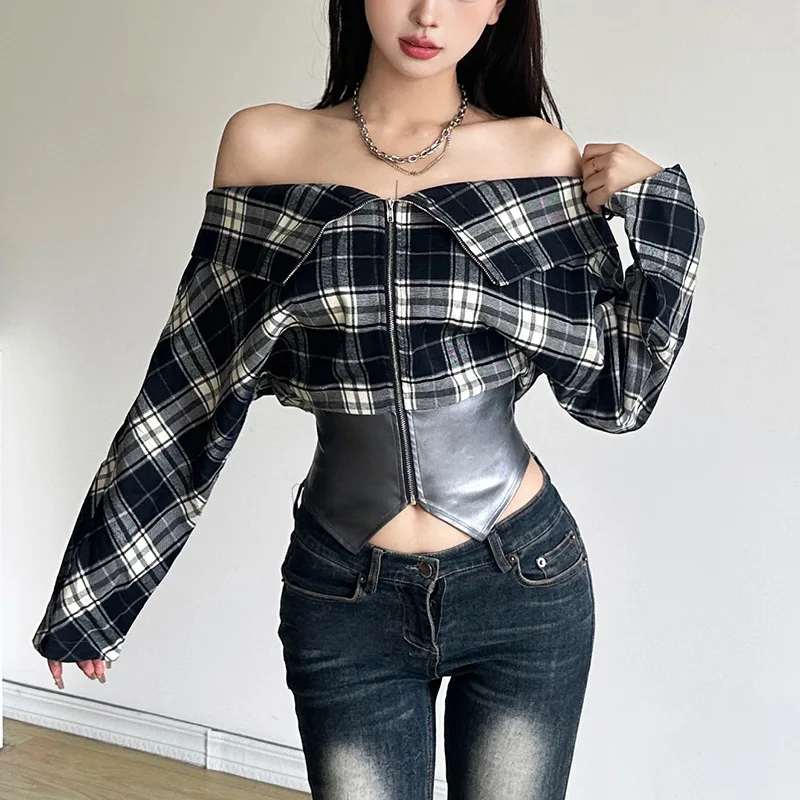 American style autumn women's clothing solid color Tailored Cut street fashion one-word collar long-sleeved zipper cardigan
