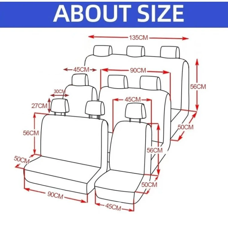 Das Autositzbezugs-Set umfasst 2 Sätze mit 2+1 Sitzbezügen und 1 Satz mit 3-Personen-Sitzbezügen. Geeignet für Autos mit 9 Sitzplätzen. – Detail 5