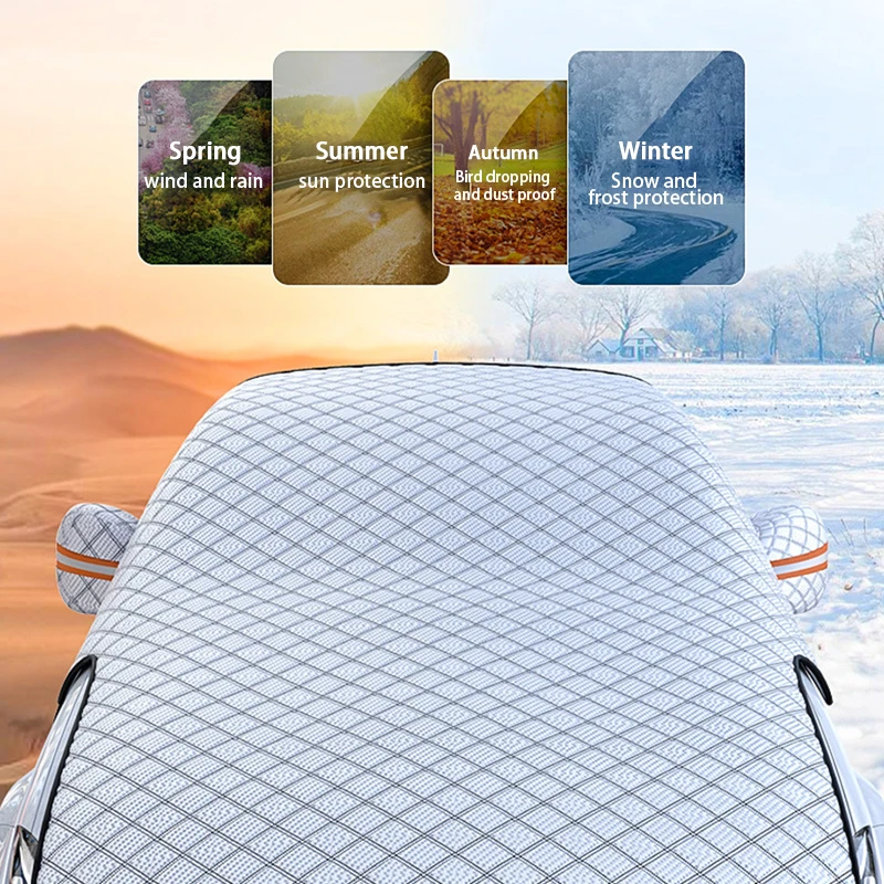 

Upgraded Large Car Window Snow Cover-Windshield Shield with Hood Cover, Universal for Sedan/SUV/Hatchback,Winter Auto Protection