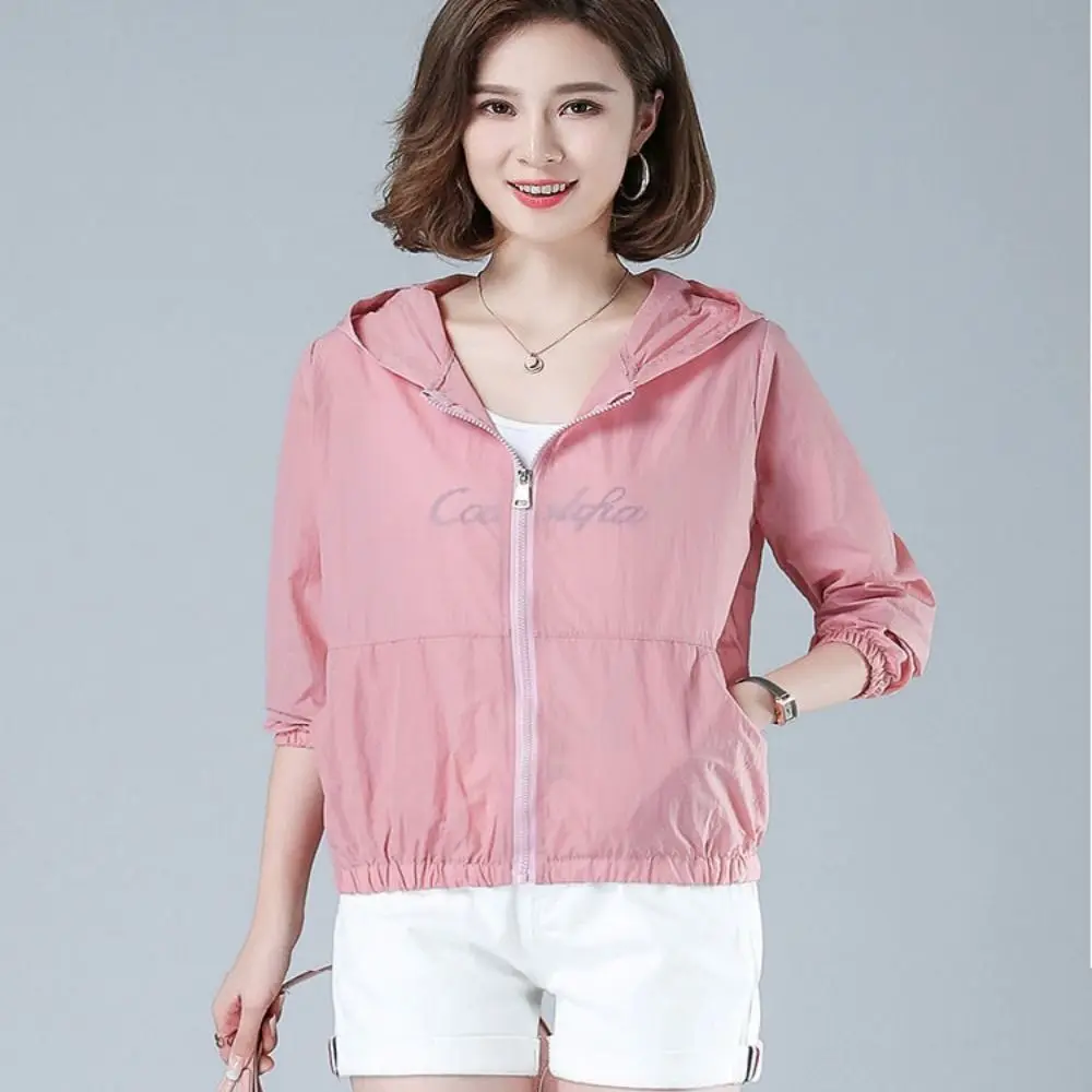Simplicity Thin Sunscreen Clothing Loose Anti UV Leisure Hooded Outwear Sun-Protective Waterproof Women's Coat Mom