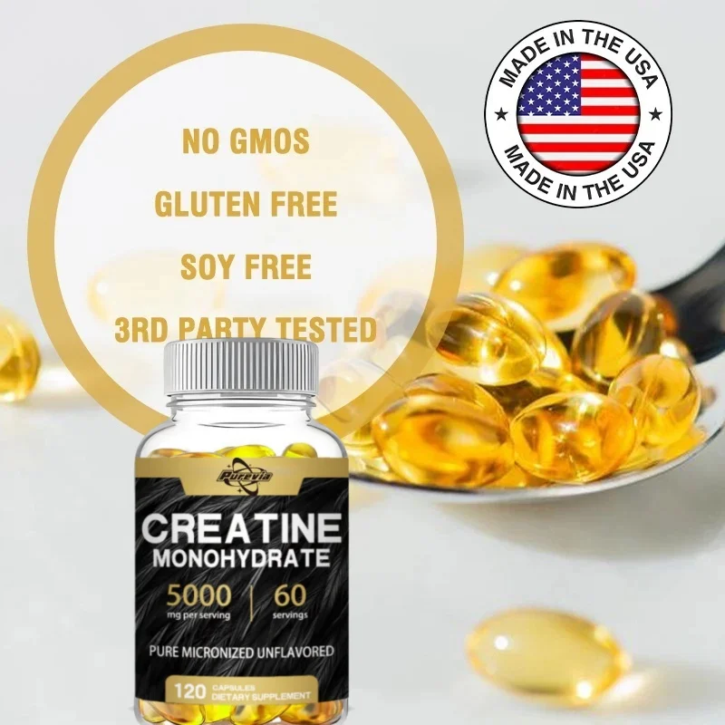 Monohidratato di creatina micronizzata 5.000 mg 120 capsule non GMO |   Senza glutine