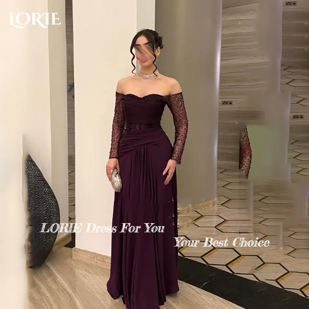 Sukienki wieczorowe LORIE z brokatowymi, błyszczącymi koralikami, luksusowe, z odkrytymi ramionami, dekolt w serduszko, plisowane, seksowne, w kształcie litery A, marszczone, sukienki na studniówkę, suknie dla panny młodej na przyjęcie.