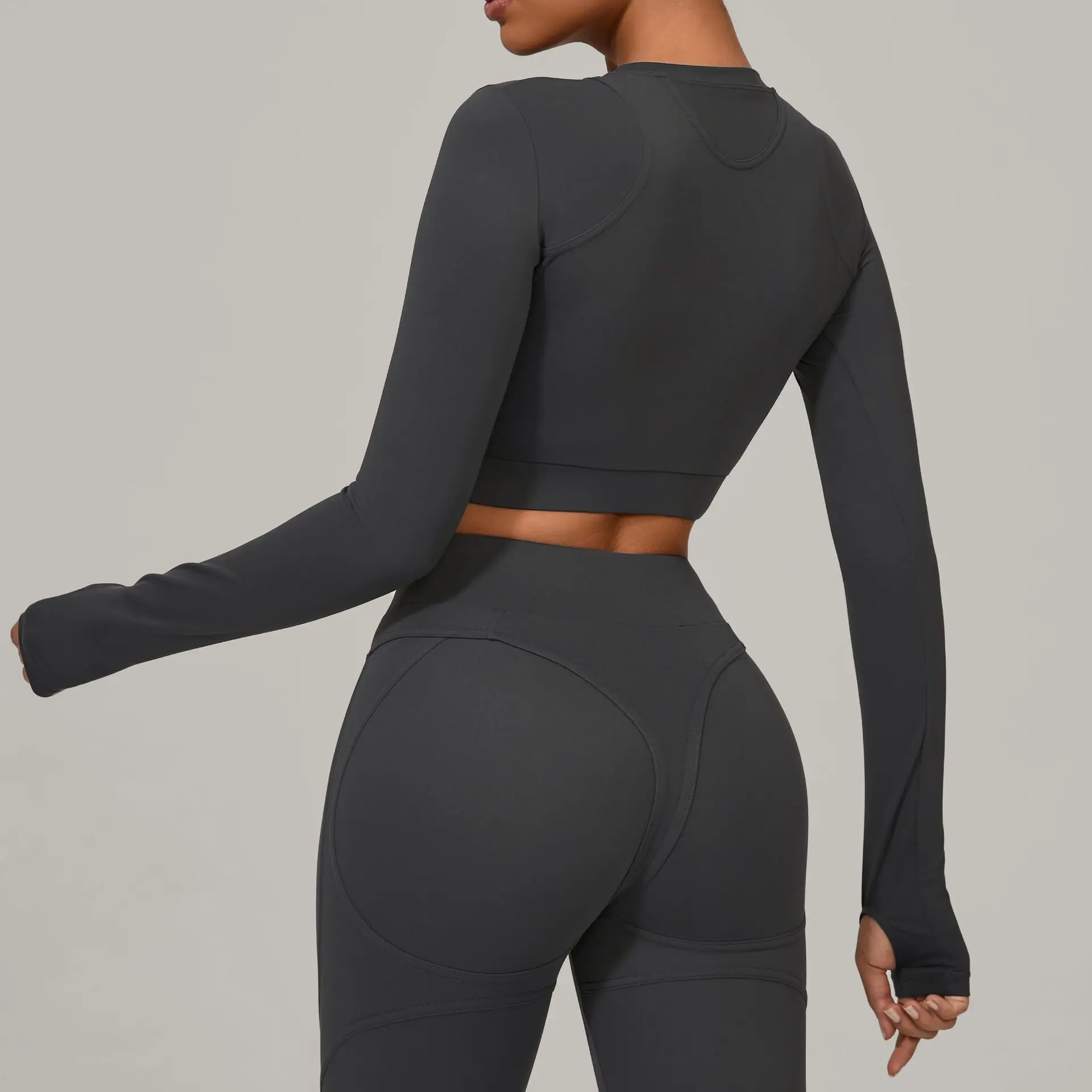 Long-sleeved Yoga Clothes, High elasticity soft fabric Fitness Clothes, Pilates Running Sports, Long-sleeved Tops, No Chest Pads