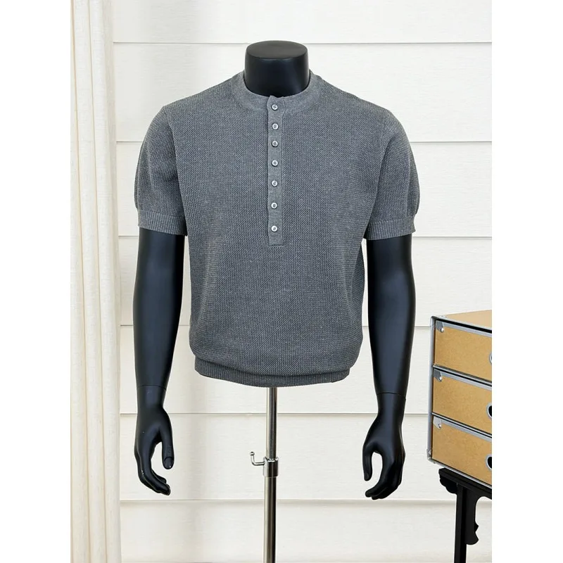 Brand Linen Lyocell Knitted T-shirt for Men High-quality Summer Round Neck T-shirts Loose Casual Business Social Tee Tops 2026