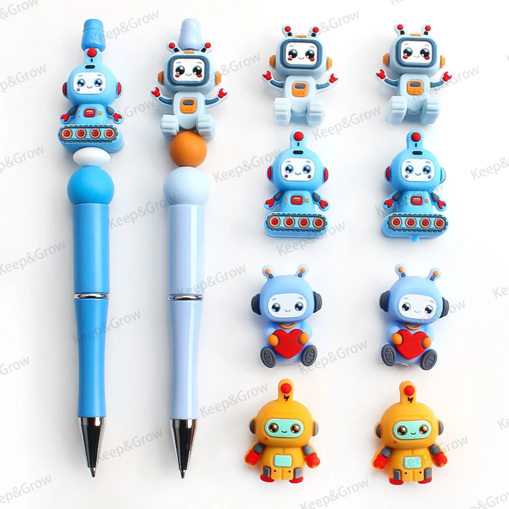 5/20/50pcs Silicone Beads Robot Cute Funny Focal Beads Perfect for DIY Keychain Jewelry Making Pen Beaded Necklace Accessories
