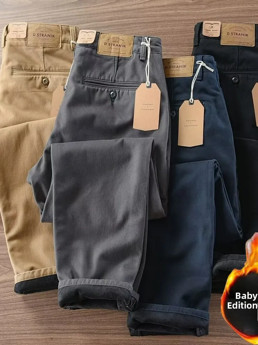 

Men's Winter Thiened Fce Lined Casual Pants Straight Leg Long Trousers Retro Ameika Cotton Blend Warm Casual Trousers