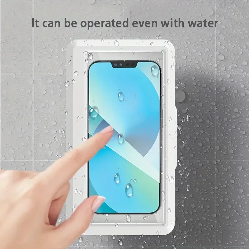 

360 Rotation Splash - Proof Shower Phone Holder, Touchable Shower Phone Stand Case Mount for Bathroom Bathtub Kitchen Wall