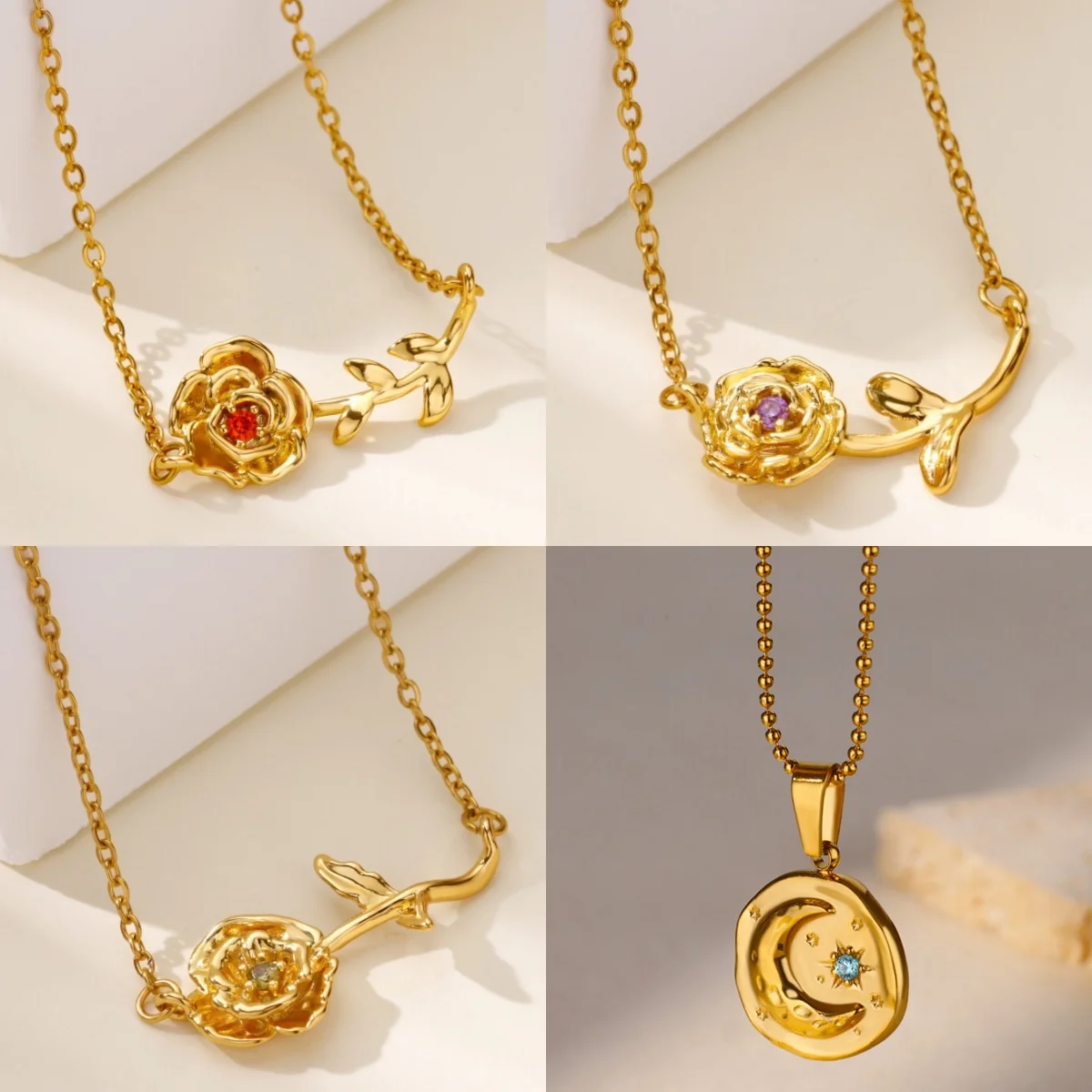 Romantische Blumen-Zirkonia Damen-Anhänger-Halsketten Edelstahl 18K Vergoldet Imitationsperlen Täglicher Schmuck Halskette