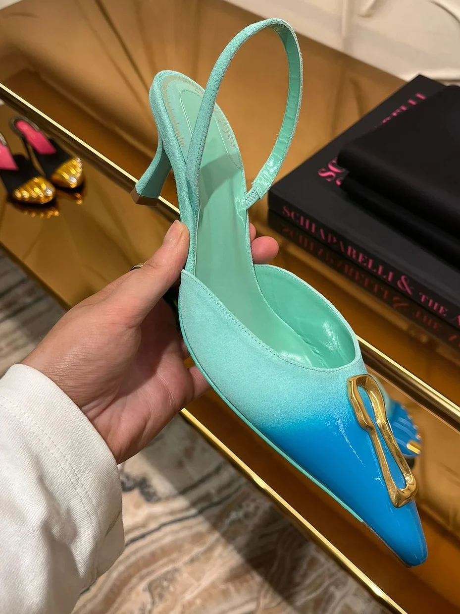 Luxurious Metallic Women's Pointed Toe Stilettos Sandals Spring 2026 Fashion Runway Style Casual Back Strap Party Sandals