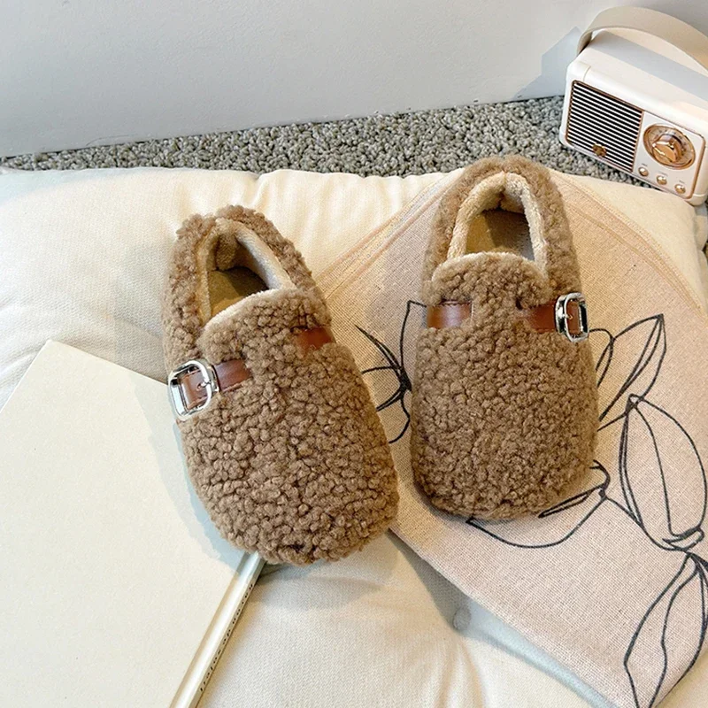 

Children Shoes for Winter 2024 Soft Soled Baby Shoes Indoor Plush and Thick Furry Shoes for Kids Non-slip Boys Girls Slippers