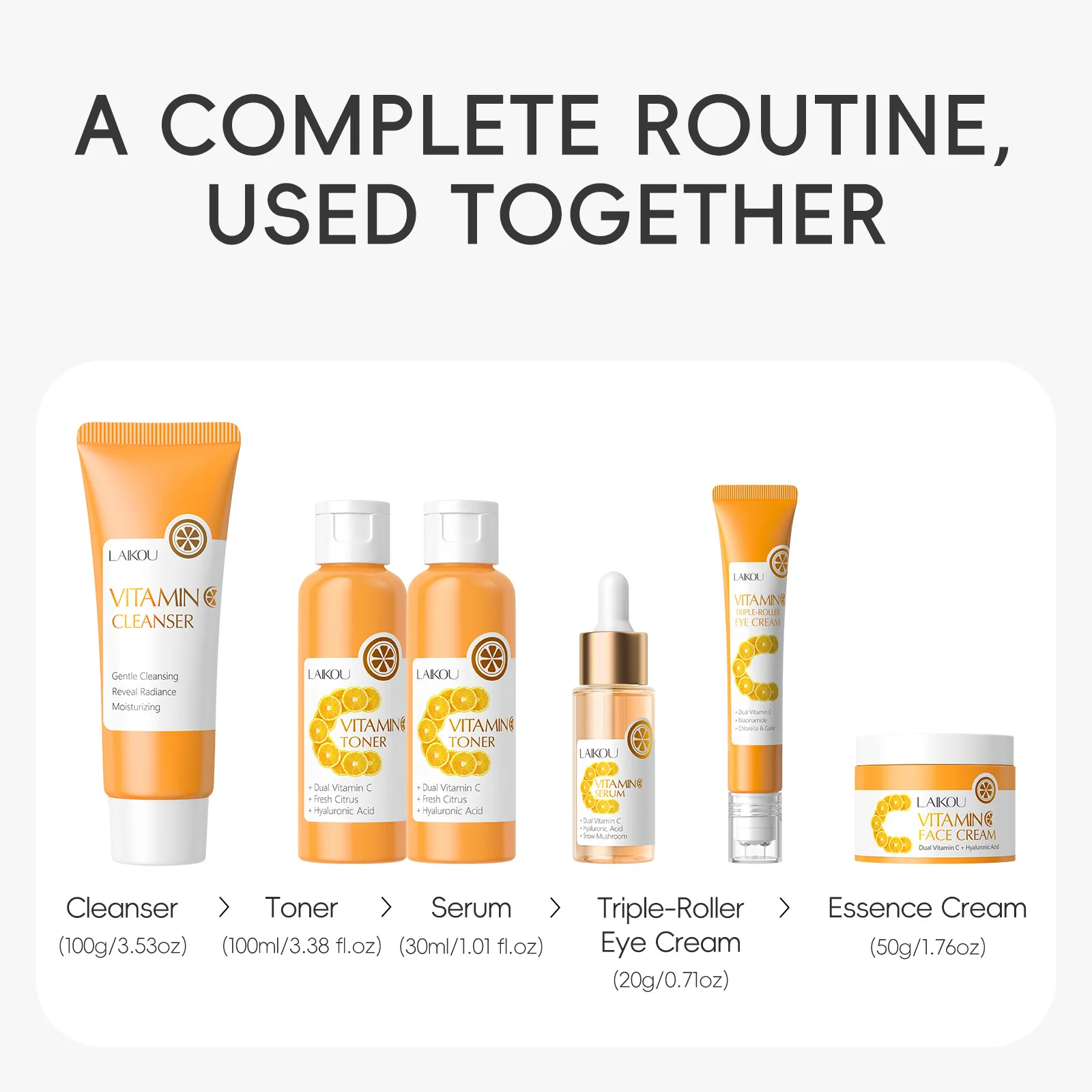 

LAIKOU Japanese Vitamin C Face Set, 6 in 1 Brightening Repair Skincare, Moisturizing Kit for All Skin Types Large Size