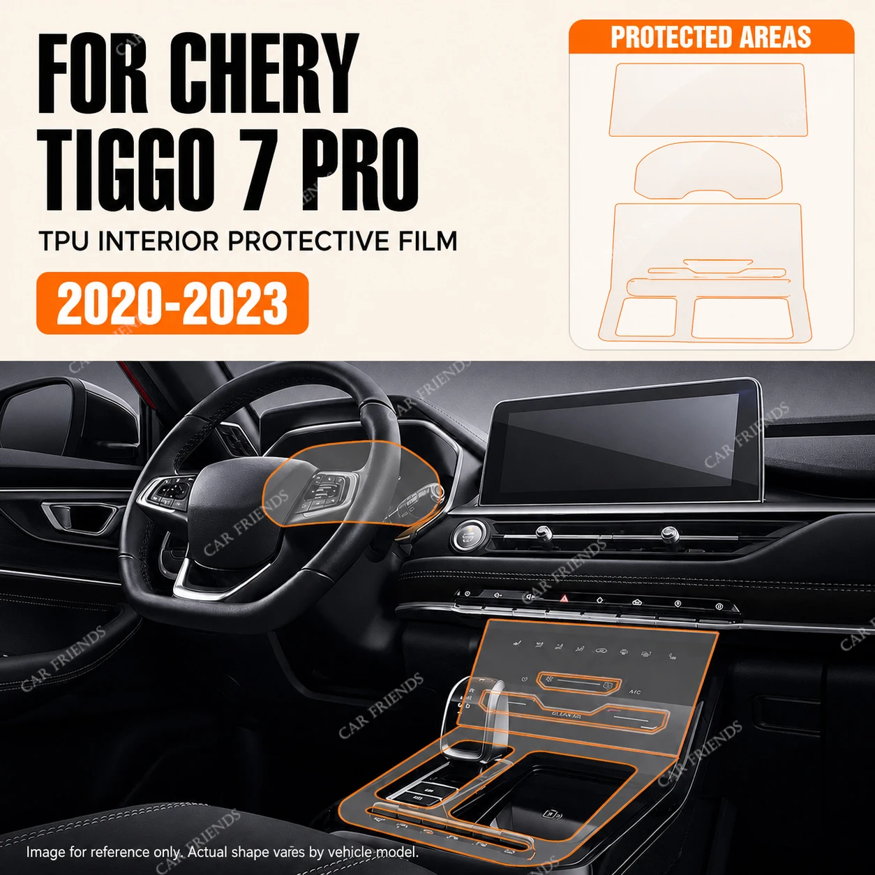 For Chery Tiggo 7 Pro 2022-2024 Transparent TPU Interior Protective Film for Gear Panel Dashboard GPS Screen