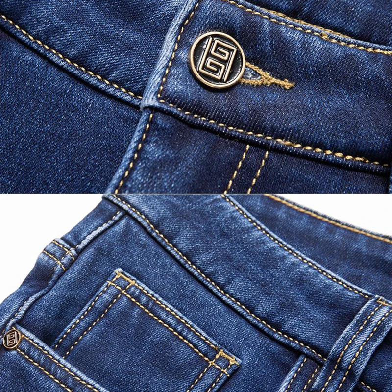 Men Autumn Winter Warm Loose Straight Jeans Male Fleece Lined Thickened Slim Fit Denim Pants Look Taller Elasticity Trousers