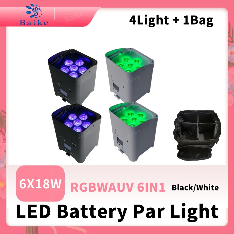 4pcs 6x18w Battery Par Light RGBWAUV 6in1 DMX Wifi Remote Led Wedding Uplight LED Par DJ Party Lights