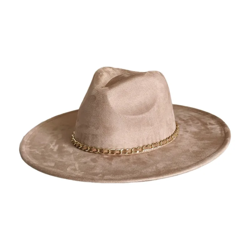 9.5CM Wide Brim Suede For Burning  Hat Women Elegant Party Wedding Suede Hat Men Jazz Felt Gentleman Panama Cap Chapeau
