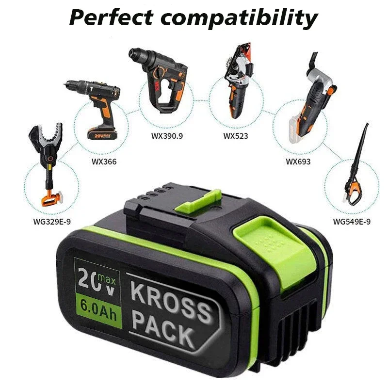 Used for WORX WA3553/WA3551 20V6000mah Cordless Power Tool Battery WA3572 WA3553 WX390 WX176 WX178 WU268 Backup Battery+charger