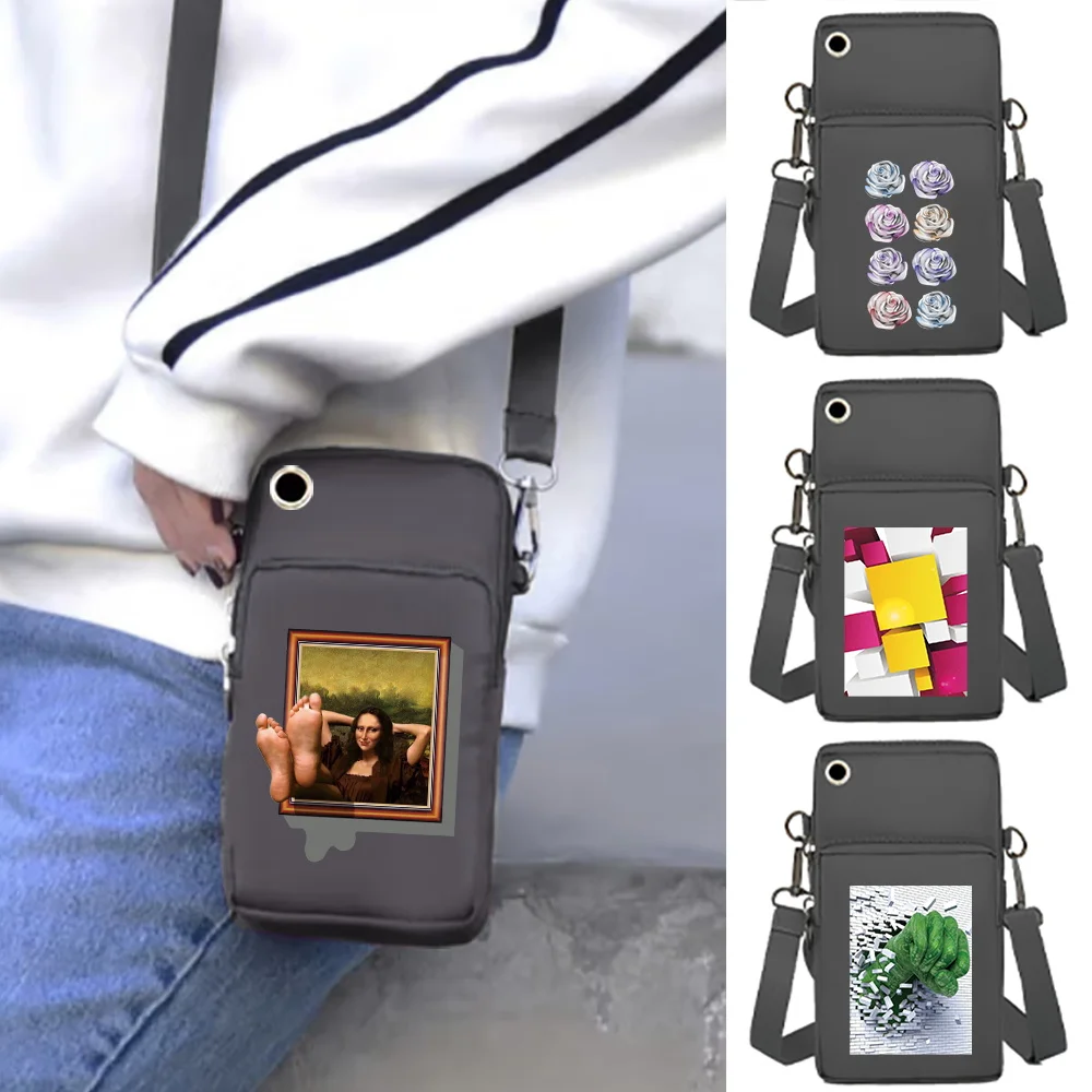 Mobile Phone Bag Women Wrist Pack Wallets for Apple/Huawei/Xiaomi/Samsung Waterproof Cell Phone Packet 3D Pattern Shoulder Bags