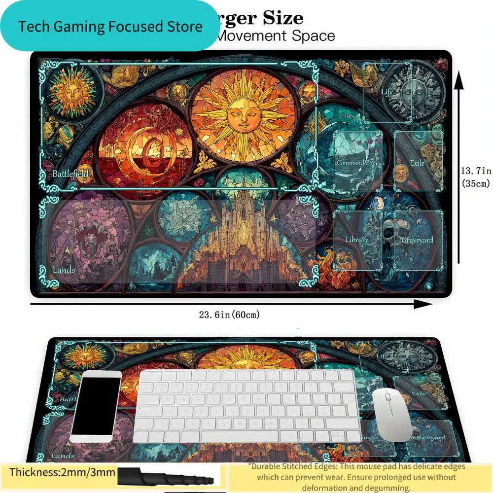 Magic The Gathering Stained Glass Cathedral Sun Playmat, MTG Play