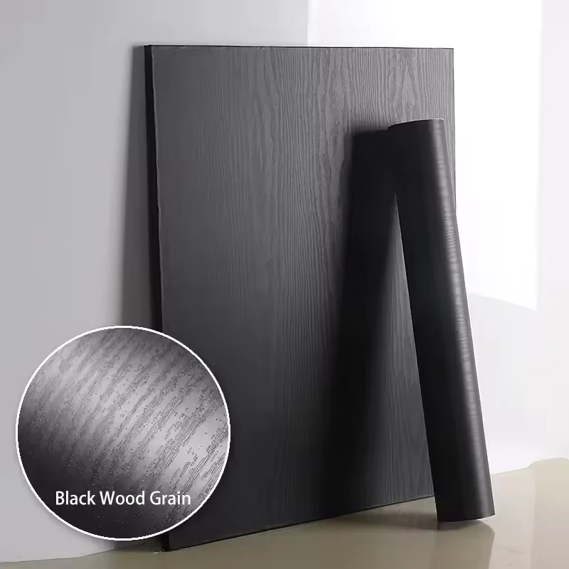 Black Wood Grain Tabletop And Wall Stickers Self-Adhesive Waterproof Table Stickers Wood Grain Texture Furniture Renovation Film image 3